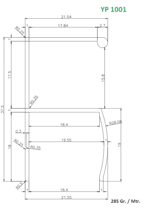 YP 1001 ALUMINIUM HANDLE PROFILE 