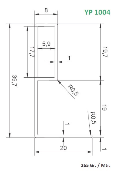 YP 1004 ALUMINIUM HANDLE PROFILE