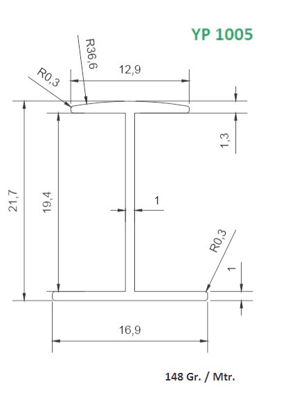 YP 1005 ALUMINIUM MIDDLE BAR PROFILE