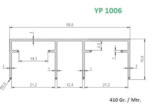 YP 1006 ALUMINIUM TOP RAIL PROFILE