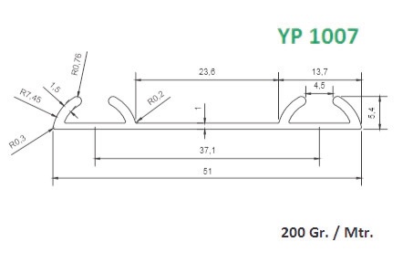 YP 1007 ALUMINUM BOTTOM RAIL PROFILE