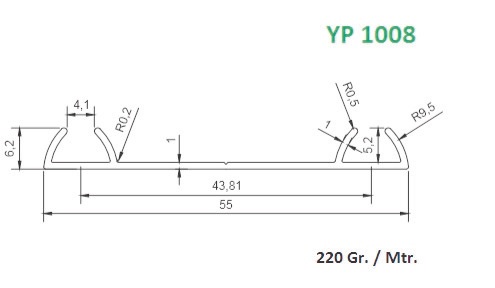 YP 1008 ALUMINUM BOTTOM RAIL PROFILE