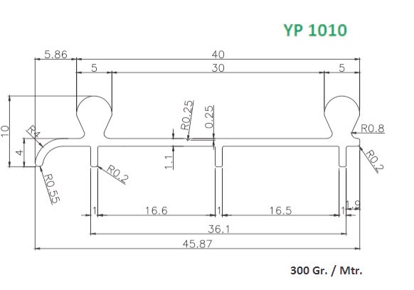 YP 1010 ALUMINUM BOTTOM RAIL PROFILE