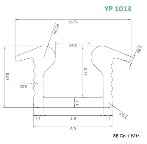 YP 1013 BOTTOM RAIL PROFILE 