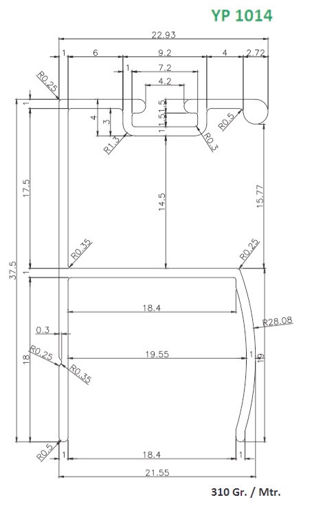 YP 1014 ALUMINIUM HANDLE PROFILE